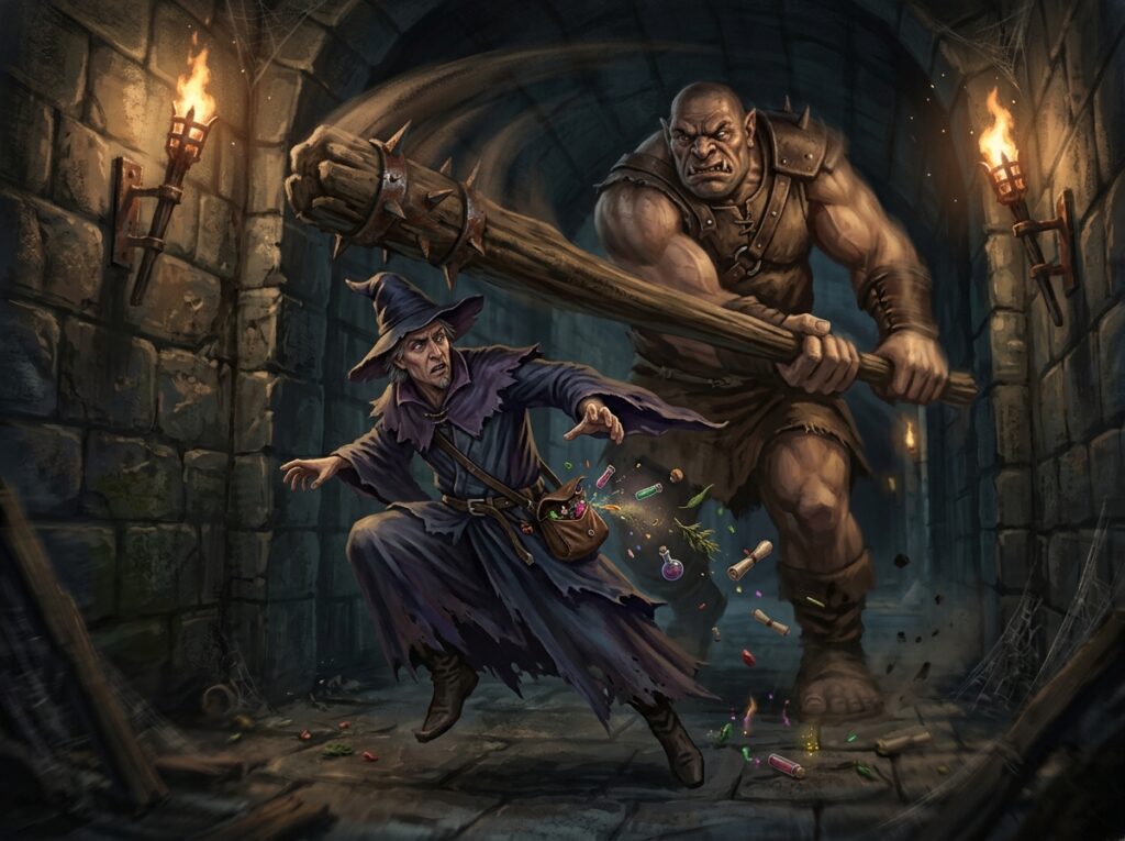 magicien esquivant ogre