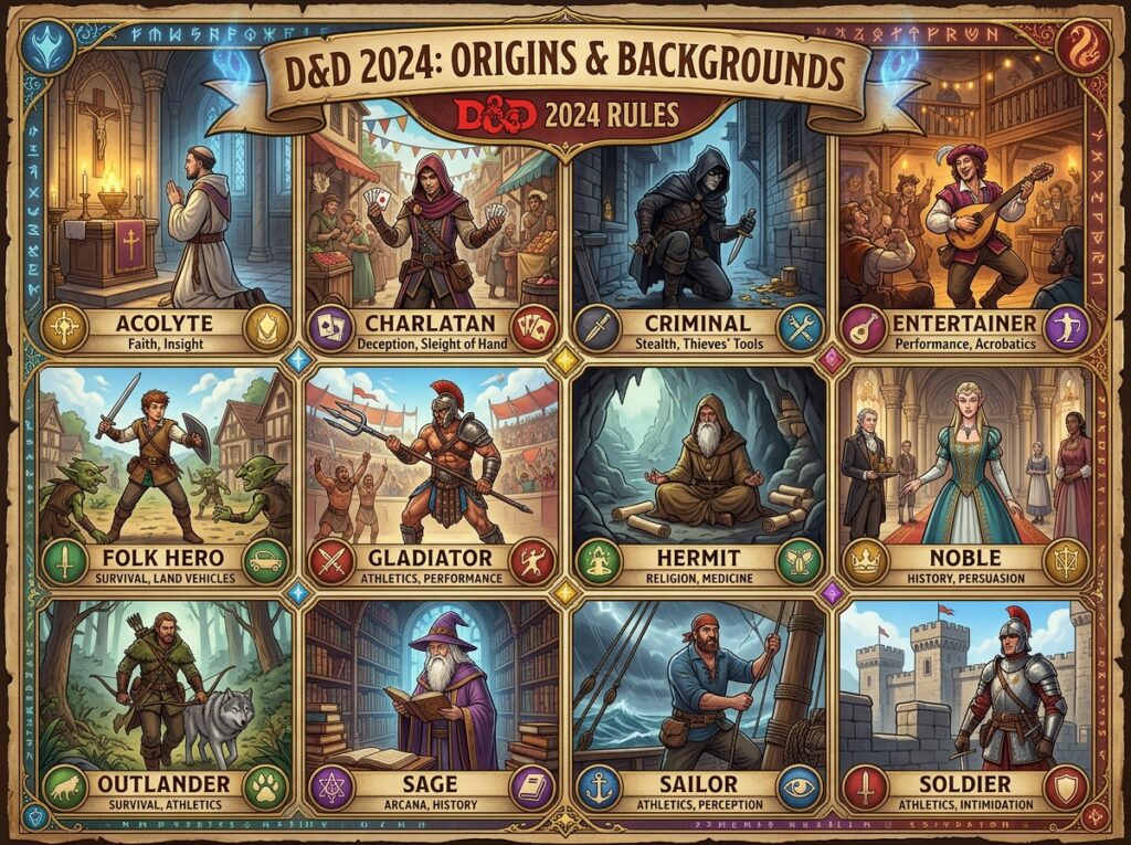 Créer un personnage DnD 2024 : guide complet pour bien débuter dans Donjons et Dragons 3 Collage DD origins