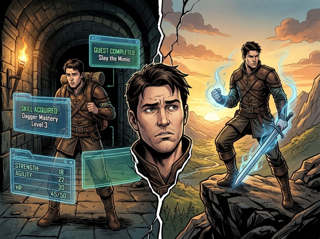 Illustration de la progression d'un héros de roman litRPG.
