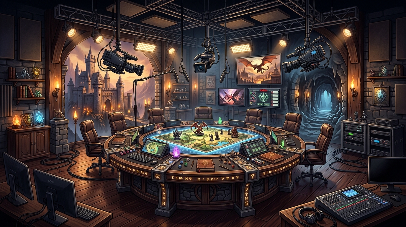 Studio professionnel d'actual play avec setup de streaming complet et caméras