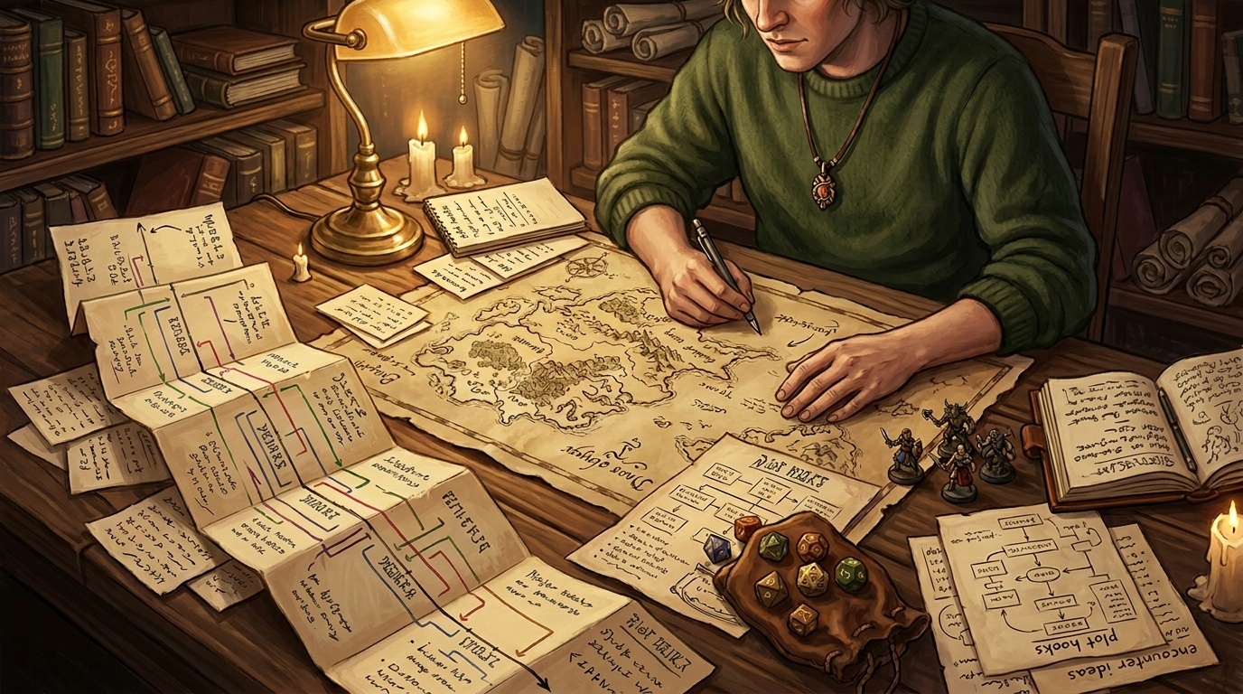 MJ structurant une longue campagne D&D avec arcs narratifs interconnectés