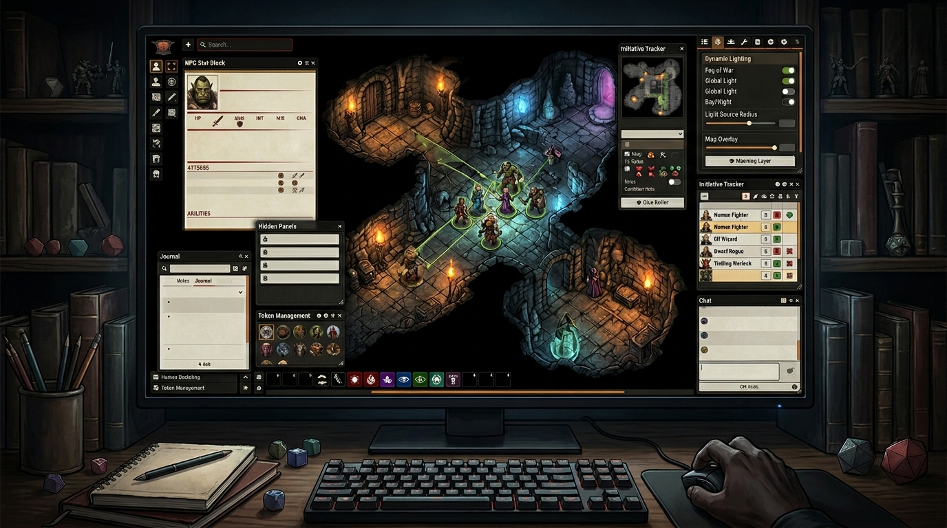 Foundry VTT : la table virtuelle moderne et puissante 2 Outils de MJ dans Foundry VTT avec écrans de contrôle et modules avancés