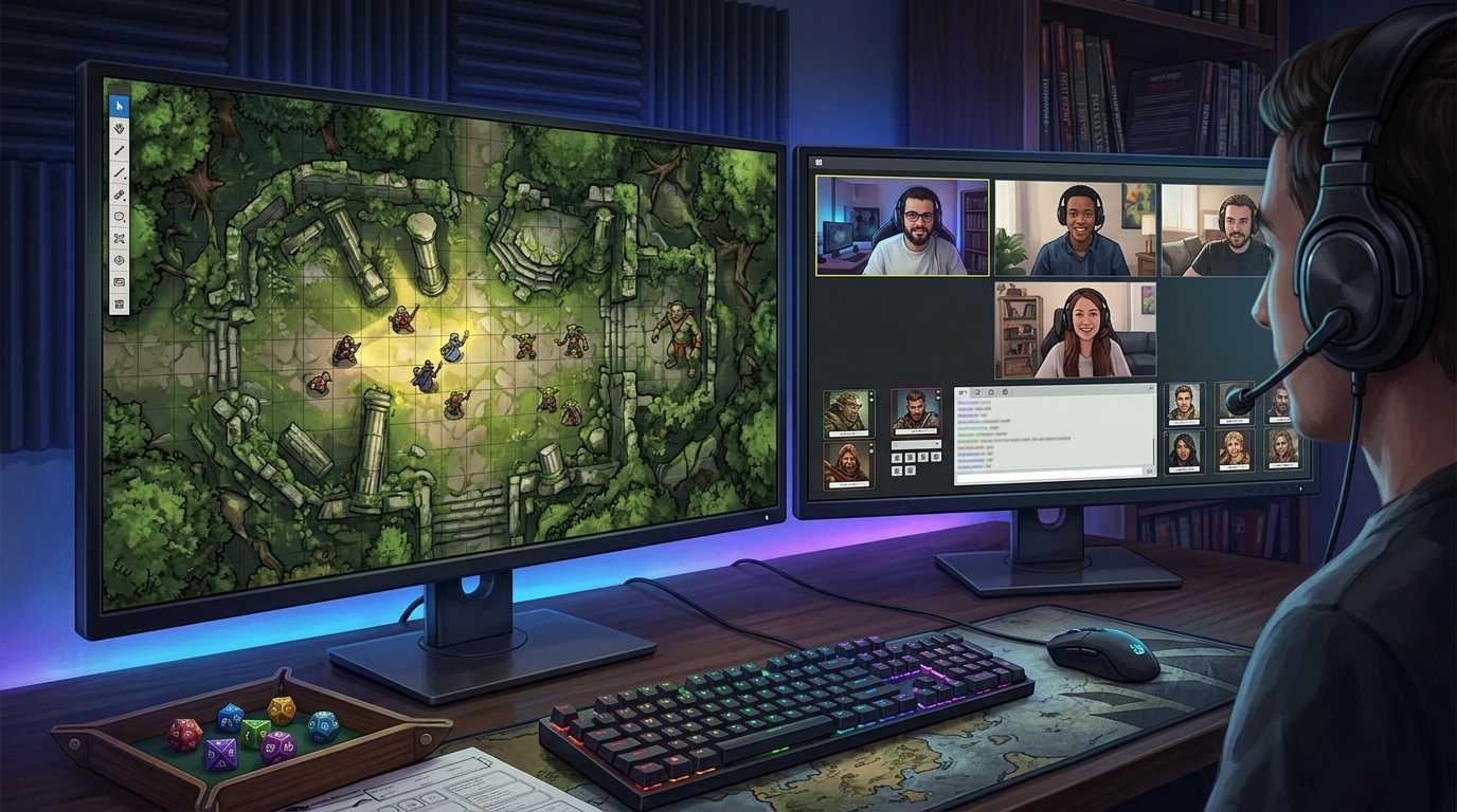 Interface moderne de Foundry VTT avec bataille fantastique sur table virtuelle