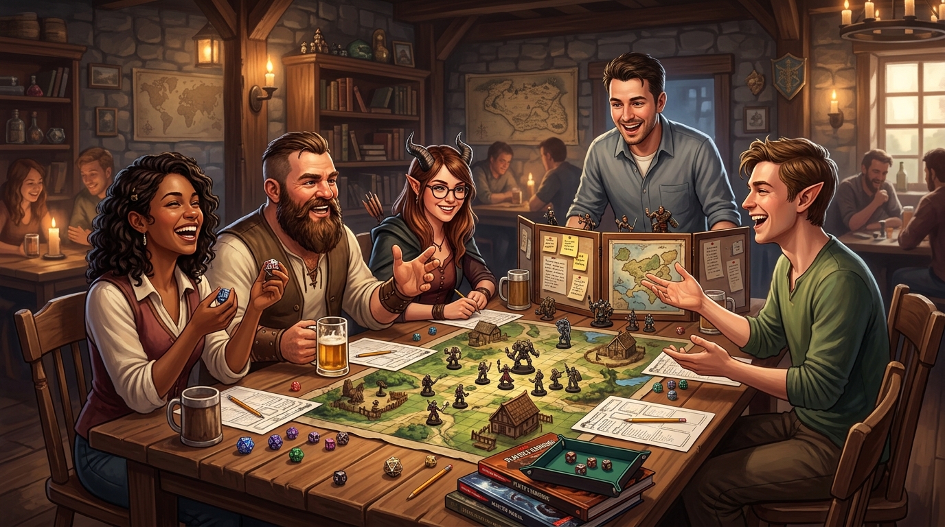 Solo vs groupe : les vraies différences du JDR en table 3 Groupe de joueurs partageant une aventure collaborative et dynamique