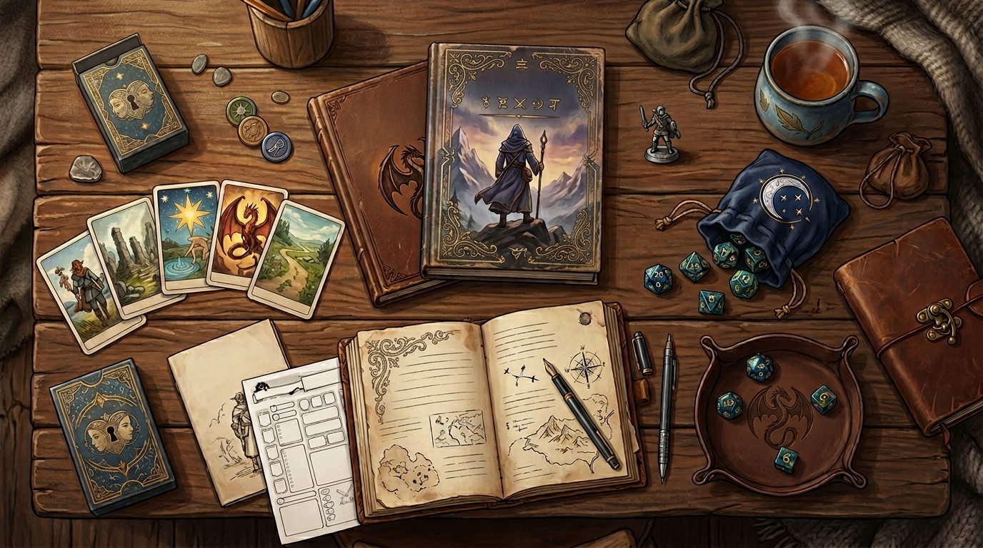 Panorama des jeux de JDR en solitaire avec carnets, dés, oracles et livres de règles