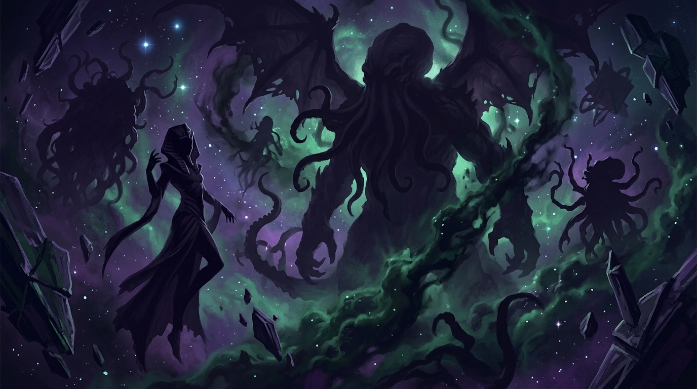 Panthéon cosmique du mythe de Cthulhu avec créatures des Grands Anciens