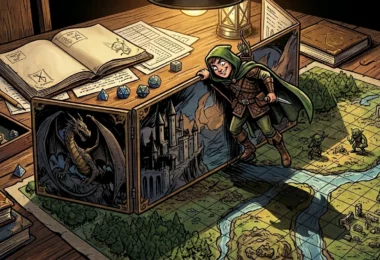 Figurine de héros regardant par-dessus l'écran du meneur de jeu, illustration metagaming JDR
