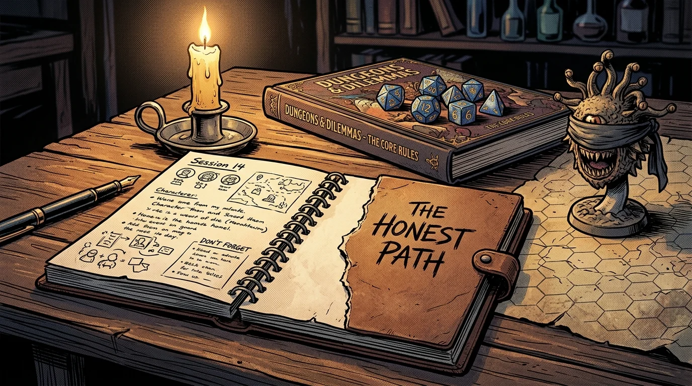 Metagaming : quand le joueur en sait plus que son personnage 2 Carnet de joueur à la page arrachée et figurine de monstre au bandeau, jouer sans métajeu