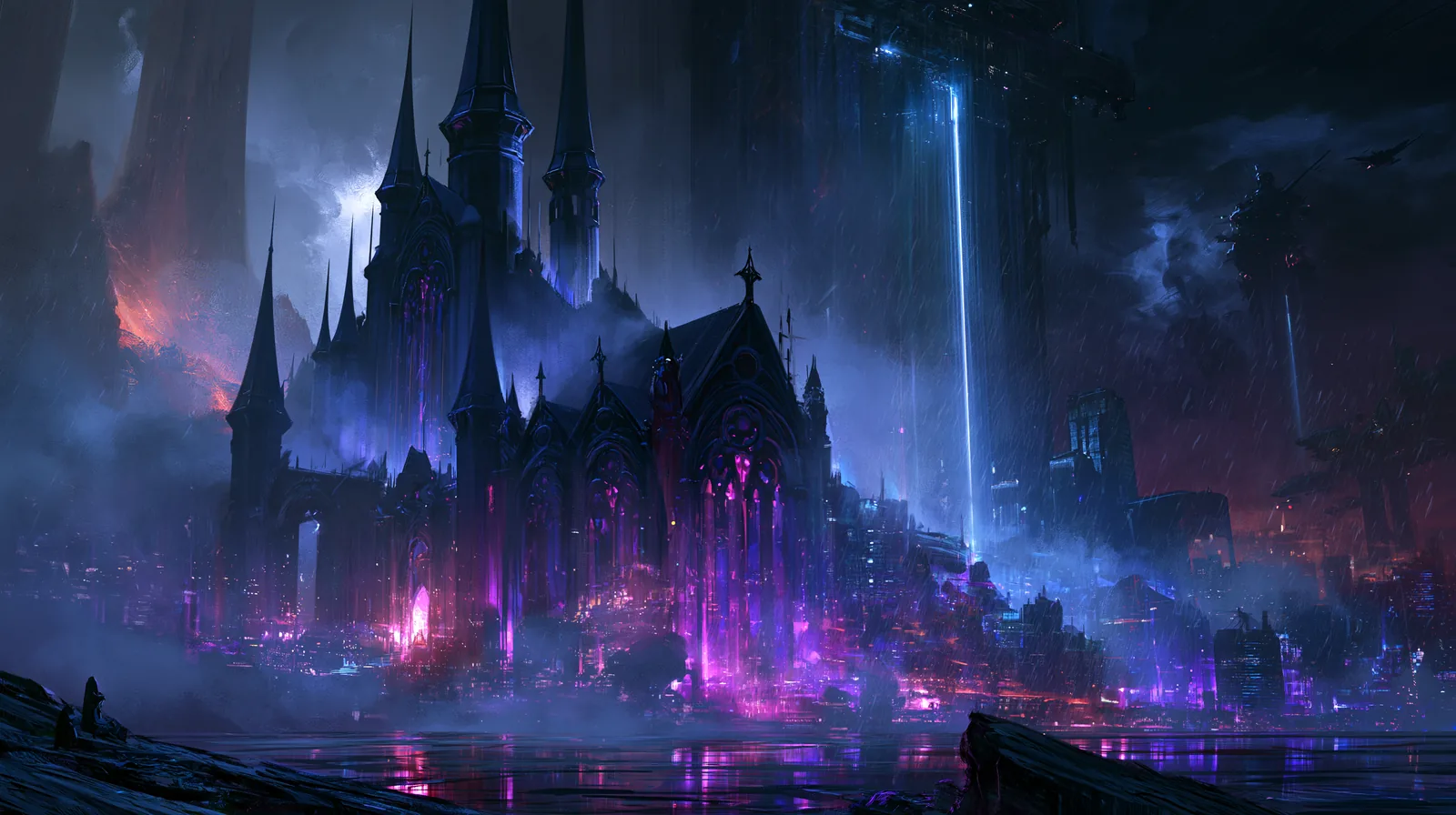 Quand le JDR se raconte : l'âge d'or des romans d'univers 2 Montage onirique de quatre univers, fantasy, gothique, cyberpunk et grimdark, réunis dans une même image