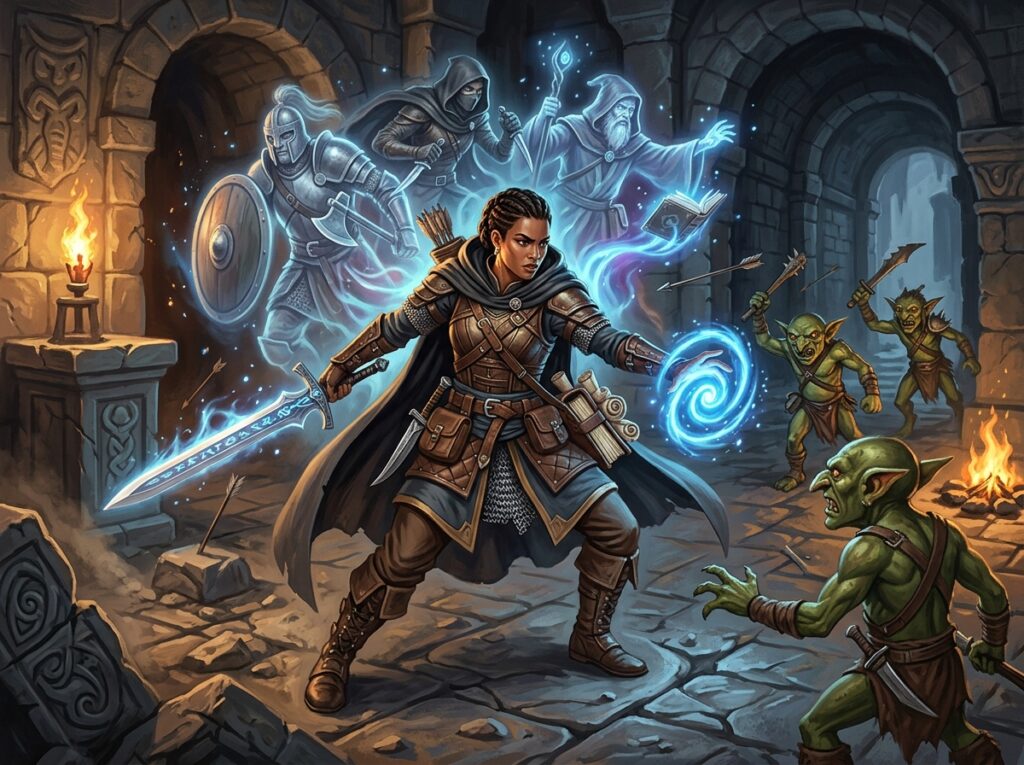 Multiclasse DnD 2024 - Guide complet pour multiclasser dans Donjons et Dragons 1 Un personnage multiclassé dans un donjon.