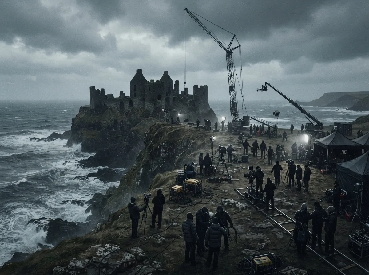 Game of Thrones : la série qui a fait basculer la fantasy à la télé 1 Illustration d'un plateau de tournage médiéval sur une côte nordique battue par le vent, évoquant une superproduction.
