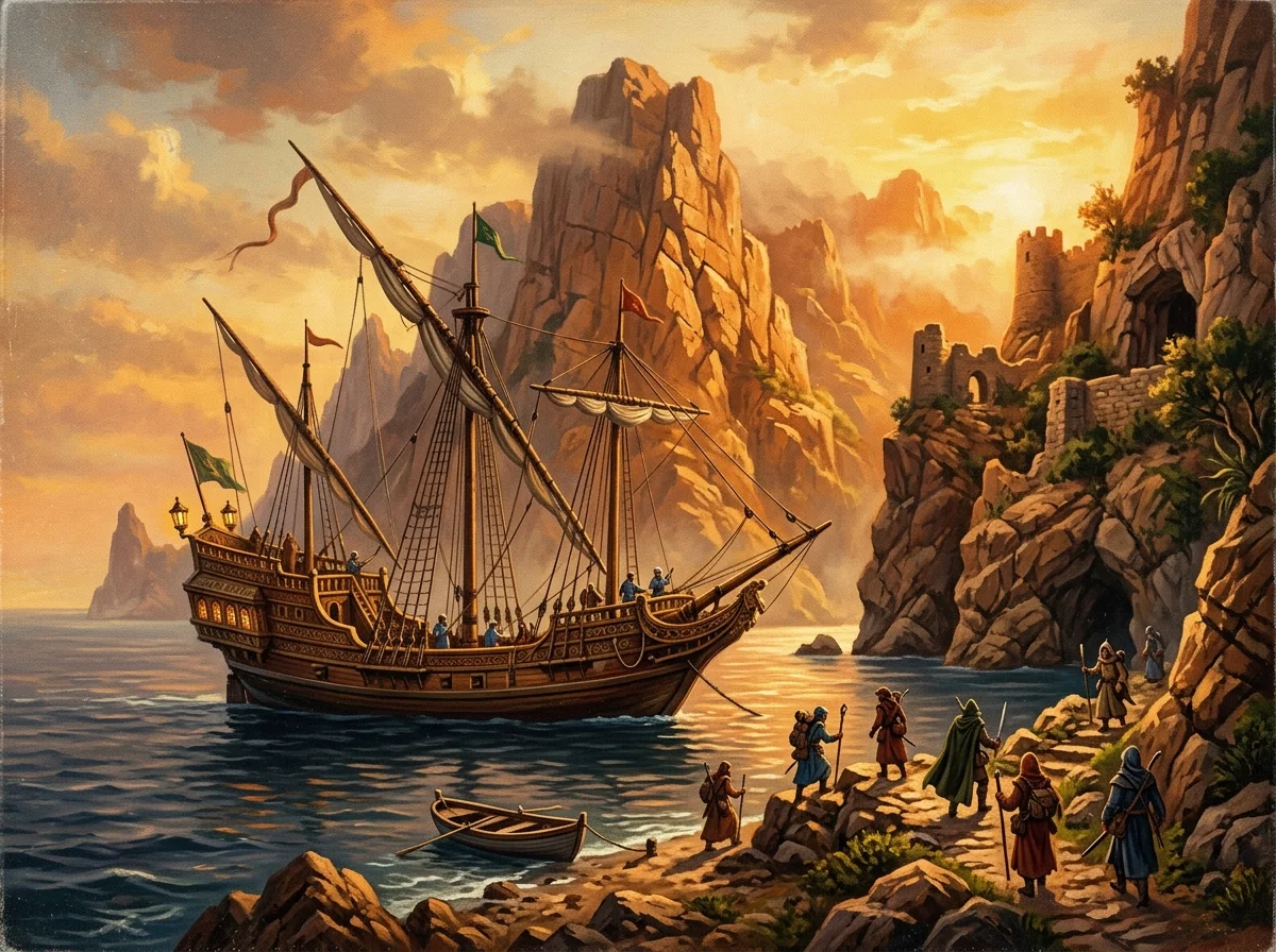 Le Voyage fantastique de Sinbad, le film qui a offert la Marilith à Donjons & Dragons 1 Navire de contes orientaux échoué sur une côte rocheuse escarpée au coucher du soleil