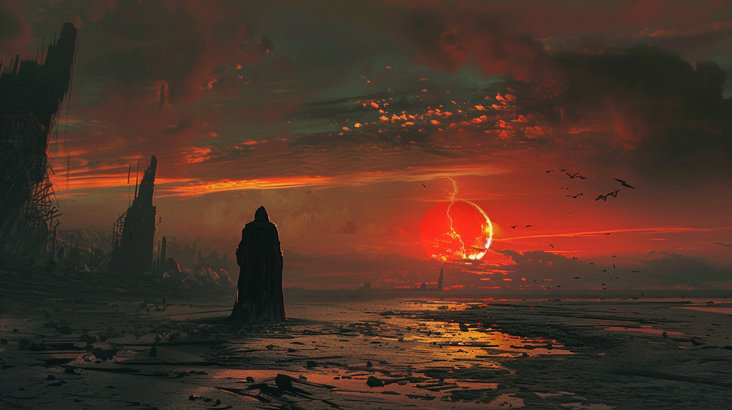 Dark Sun : l'histoire de toutes ses éditions jusqu'au retour choc de 2027 3 Silhouette solitaire face au soleil noir sur les terres asséchées d'Athas, univers post-apocalyptique de Dark Sun né en 1991