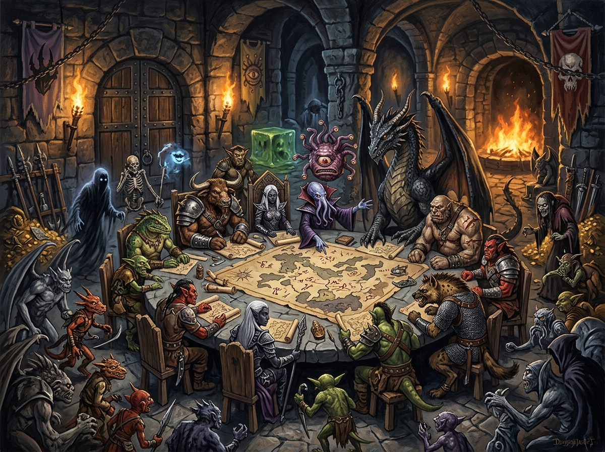 Une table ronde des monstres de donjons et dragons.